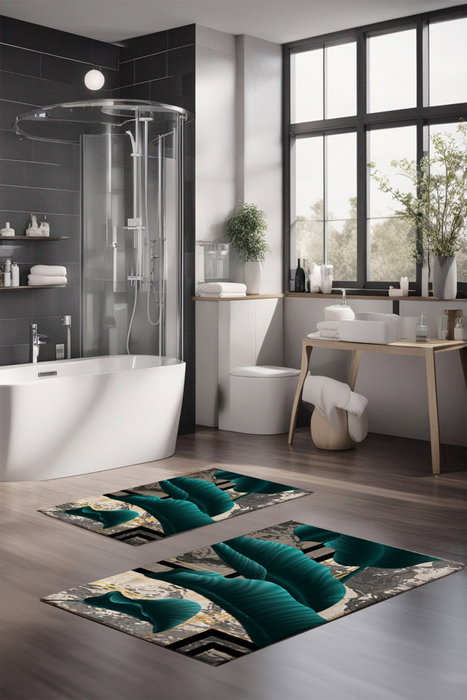 Mijölnir CT-5086 Juego de 2 Alfombrillas de Baño de Poliéster, Antideslizante, 40x60cm y 60x100cm, Lavables a Máquina